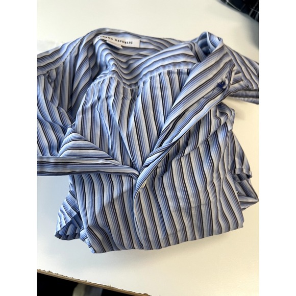 Banana Republic Shirt Mens‎ Large 16 16 1/2 Blue Striped Casual Long Sleeve - Picture 12 of 13